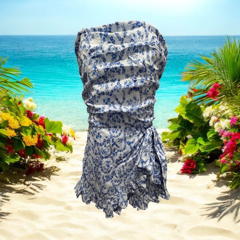 Olivaceous Strapless Blue Floral Jumpsuit